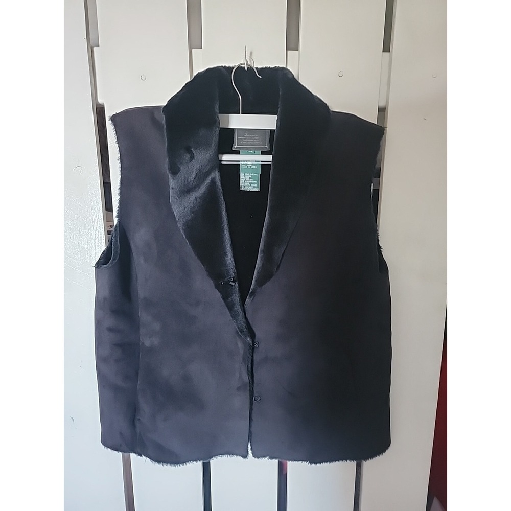 Lauren Ralph Lauren Suede Faux Fur Trim Vest Large P Black Whimsigoth Glam